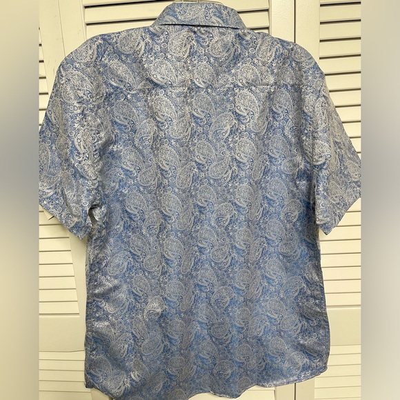 CRAFT + FLOW Men's Short Sleeve Shirt, Paisley Blue Print, size XL - Picture 3 of 4